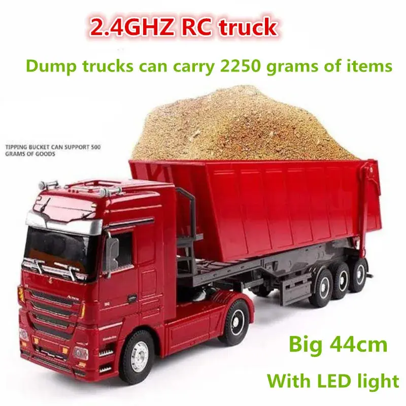 6CH Remote Control Dump Truck With LED Light  Big RC Truck Load 2250g Electronic RC Car Semi-Trailer RC Engineering Vehicle Toy