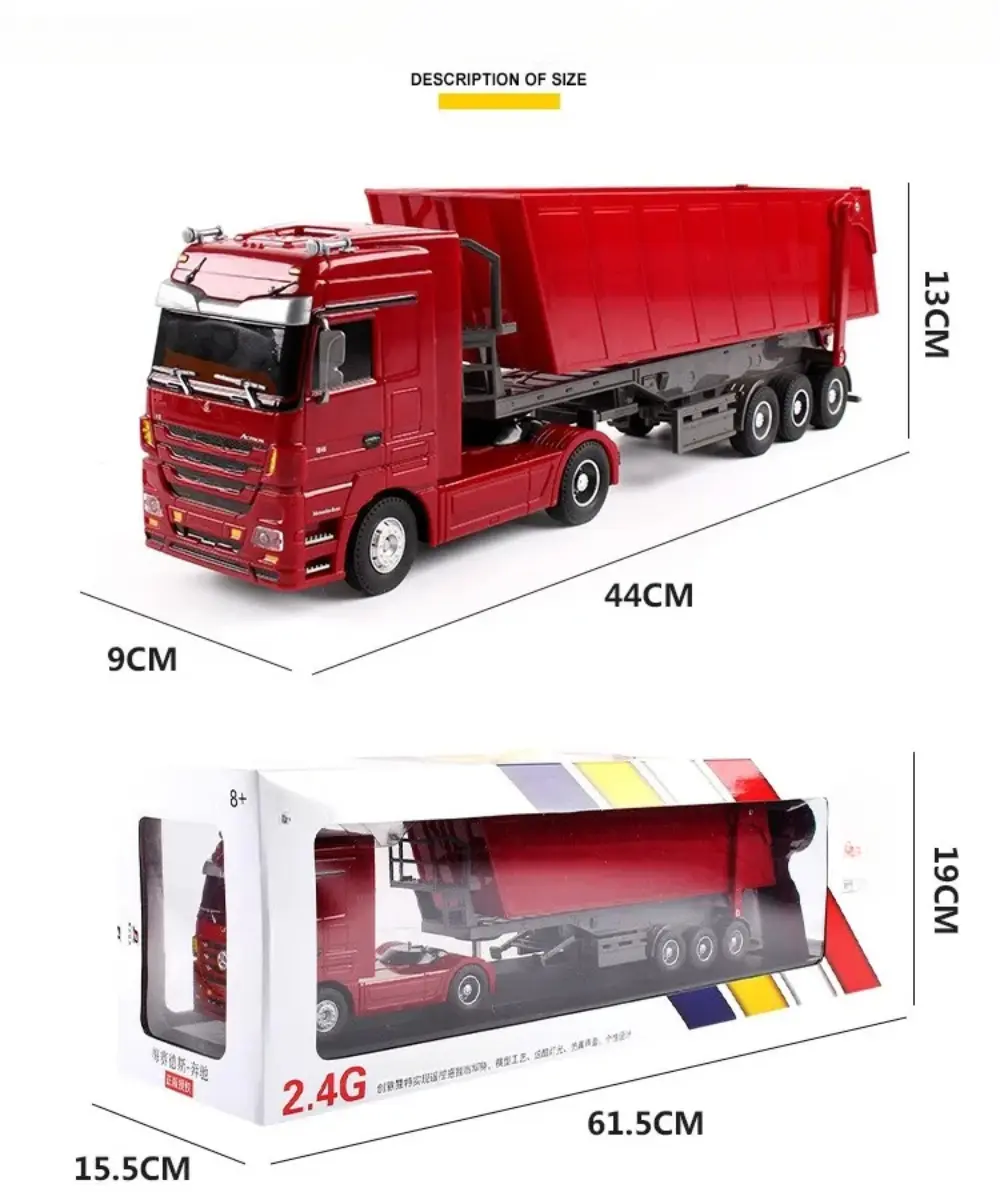 6CH Remote Control Dump Truck With LED Light  Big RC Truck Load 2250g Electronic RC Car Semi-Trailer RC Engineering Vehicle Toy