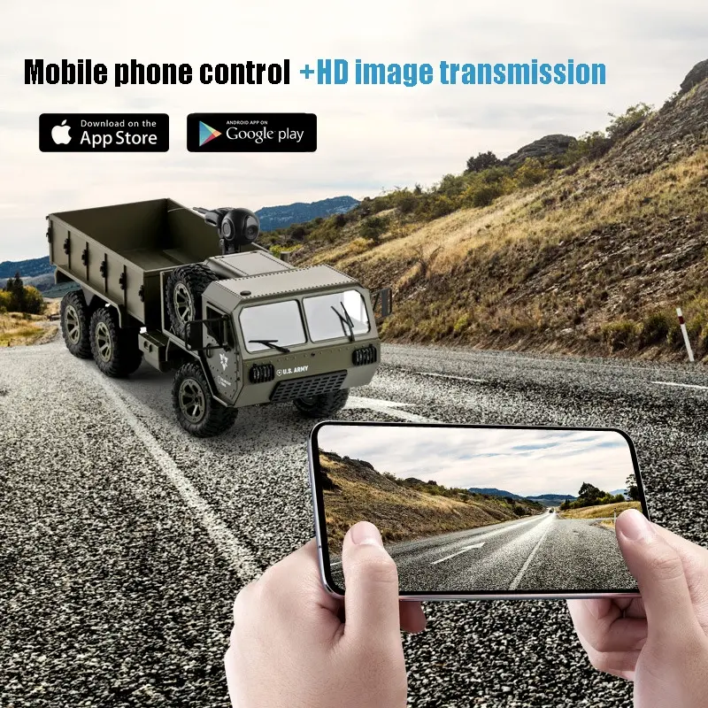 FY004 RC Truck Toy Off-road Remote Control Car Full Scale Wheeled 1:16 Vehicle Six Wheel Cross Country Simulation Military Car