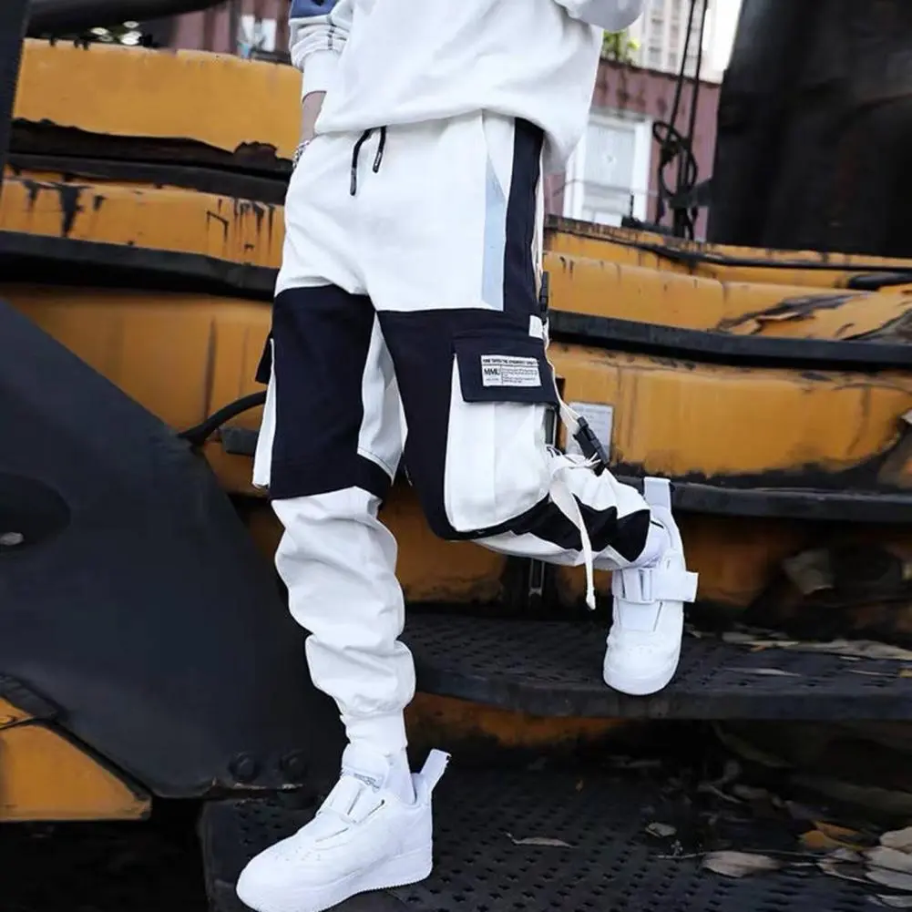 Multi Pockets Men Cargo Pants Loose Mid Waist Buckle Decor Ankle-banded Hip Hop Ninth Pants Male Long Trousers for Men