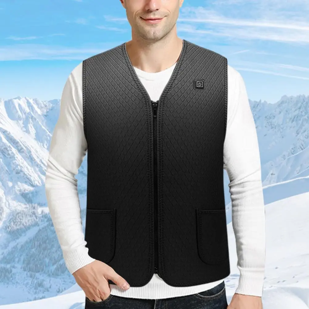 Safe Winter USB Self Heating Vest Coat Unsiex Sleeveless V Neck Heated Vest Zipper Closure Thick Padded Vest Waistcoat for Men