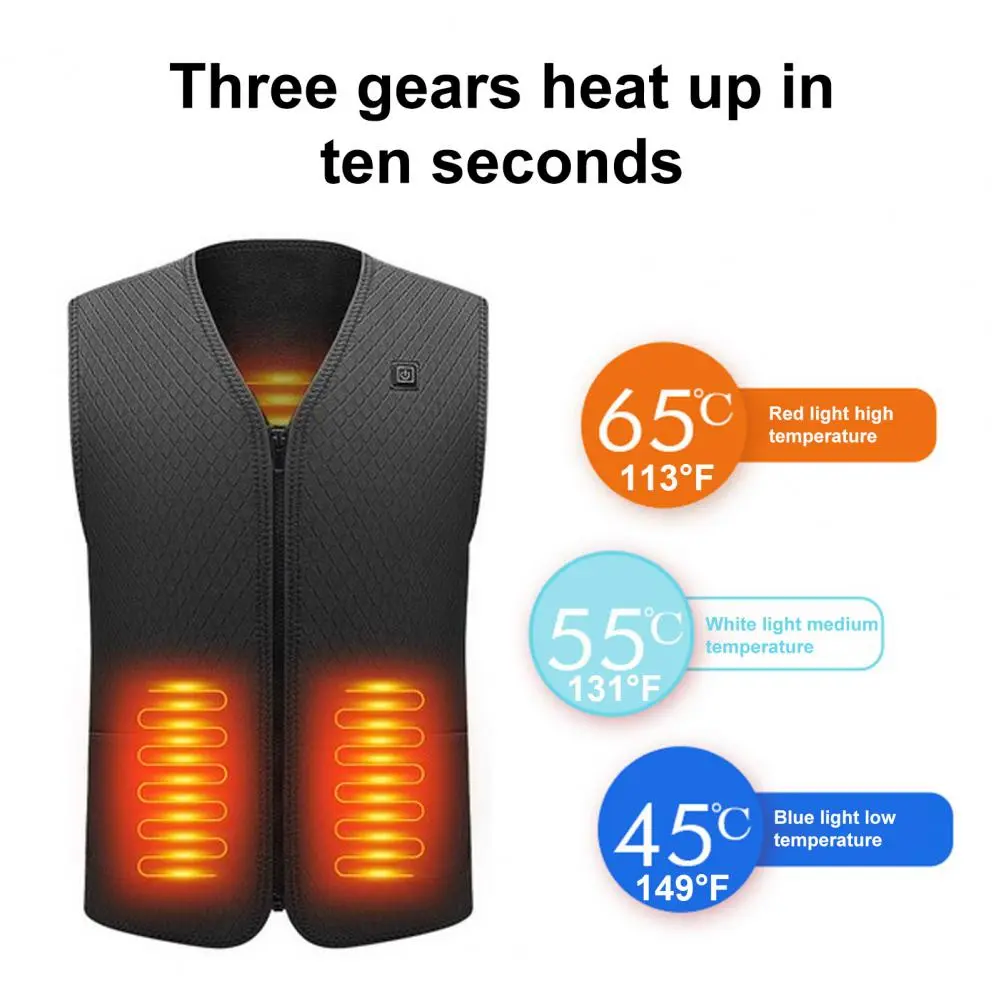 Safe Winter USB Self Heating Vest Coat Unsiex Sleeveless V Neck Heated Vest Zipper Closure Thick Padded Vest Waistcoat for Men