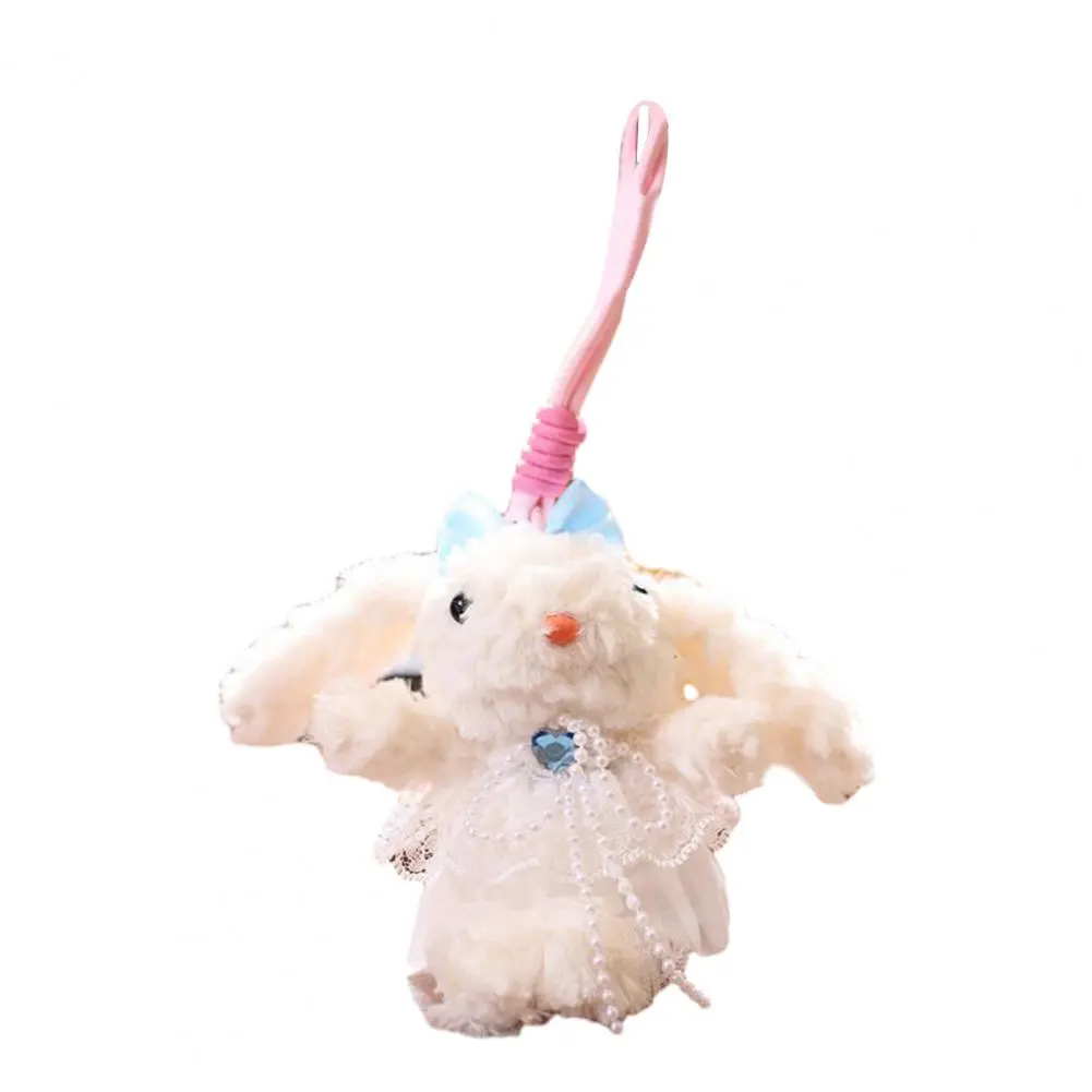 White Gauze Dress Keychain Doll Pendant Keychain Cute Rabbit Plush Keychain with Heart Bowknot Necklace Backpack for Car