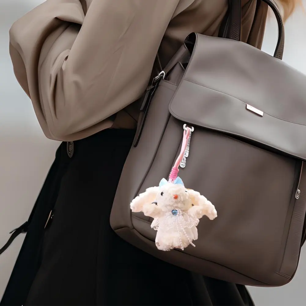 White Gauze Dress Keychain Doll Pendant Keychain Cute Rabbit Plush Keychain with Heart Bowknot Necklace Backpack for Car
