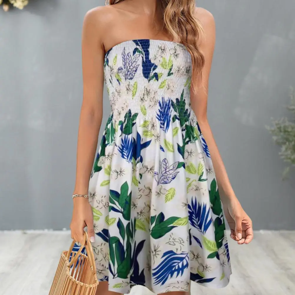 Women Resort Dress Off-shoulder Printed Dress Bohemian Floral Printed Off Shoulder Summer Dress for Women A-line Knee Length