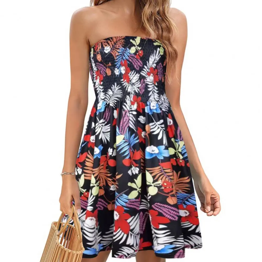 Women Resort Dress Off-shoulder Printed Dress Bohemian Floral Printed Off Shoulder Summer Dress for Women A-line Knee Length