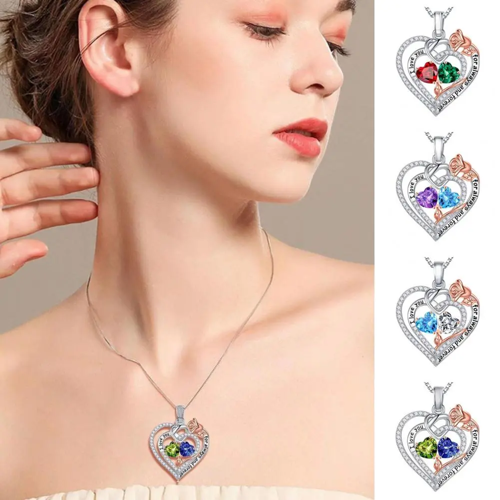 Trendy Necklace Elegant Heart-shaped Rose Necklace for Women Stunning Valentine's Day Gift Cubic Zirconia Jewelry for Wife Mom