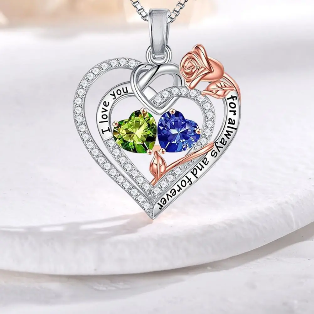 Trendy Necklace Elegant Heart-shaped Rose Necklace for Women Stunning Valentine's Day Gift Cubic Zirconia Jewelry for Wife Mom