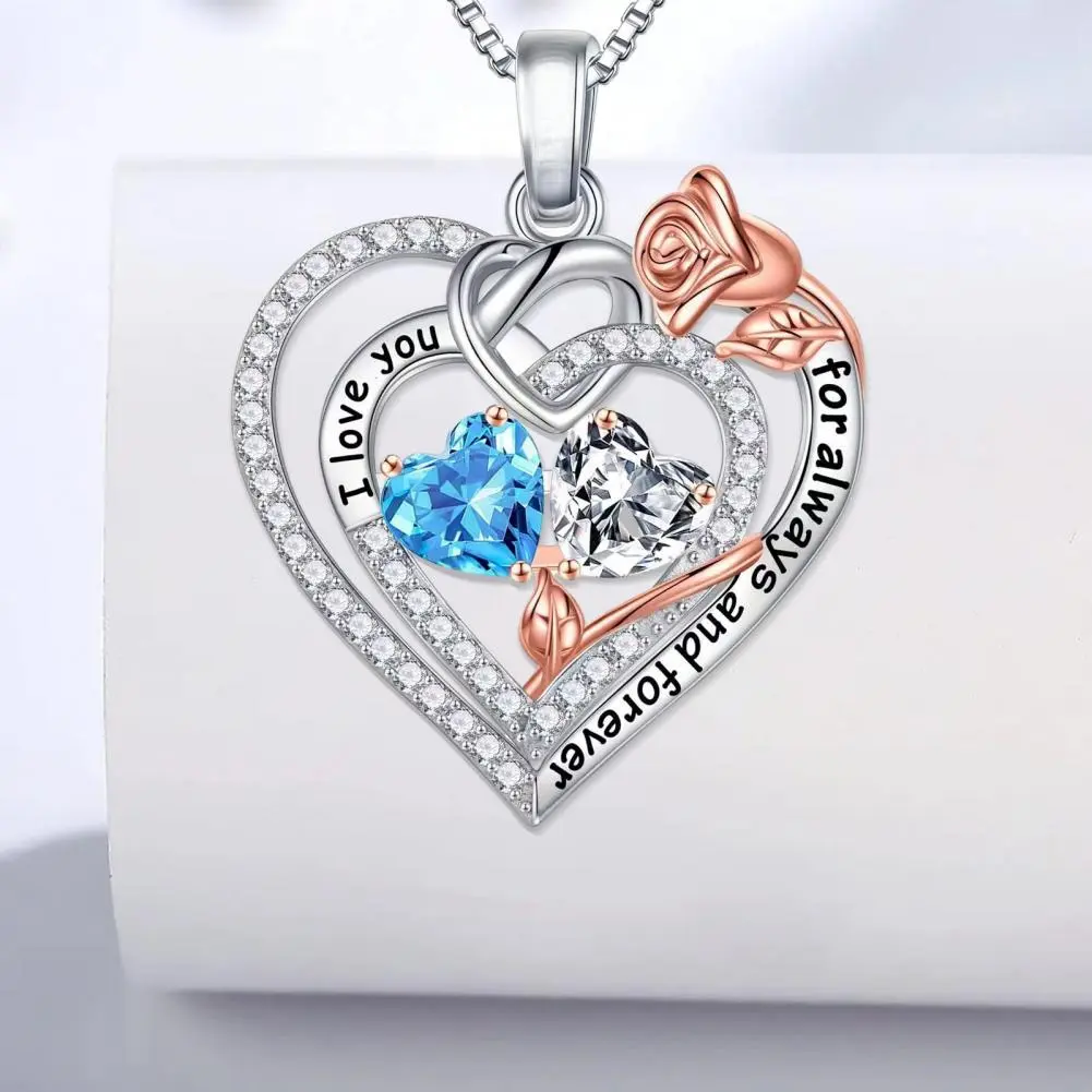 Trendy Necklace Elegant Heart-shaped Rose Necklace for Women Stunning Valentine's Day Gift Cubic Zirconia Jewelry for Wife Mom