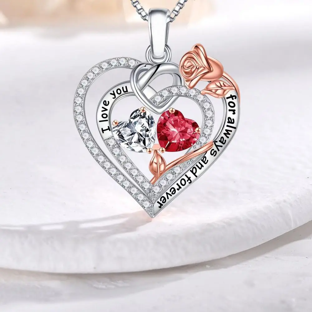 Trendy Necklace Elegant Heart-shaped Rose Necklace for Women Stunning Valentine's Day Gift Cubic Zirconia Jewelry for Wife Mom