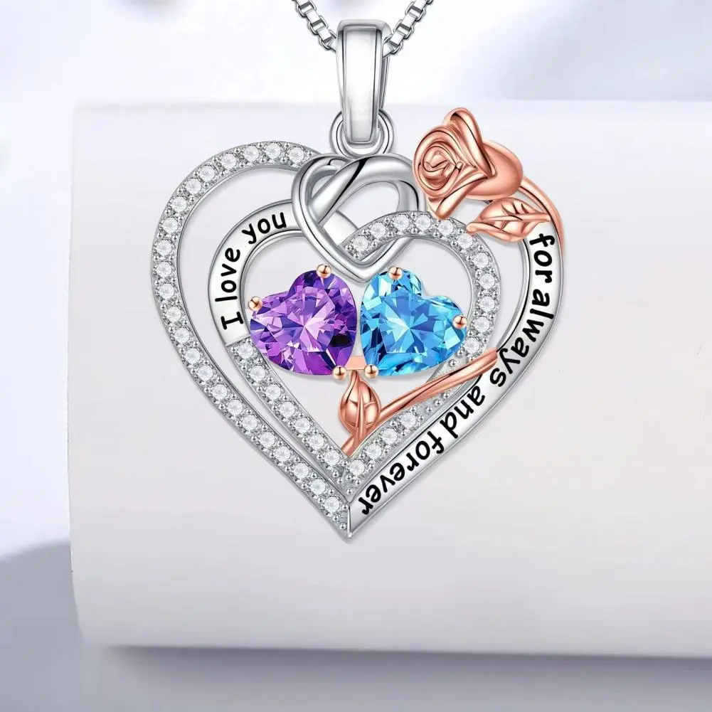 Trendy Necklace Elegant Heart-shaped Rose Necklace for Women Stunning Valentine's Day Gift Cubic Zirconia Jewelry for Wife Mom
