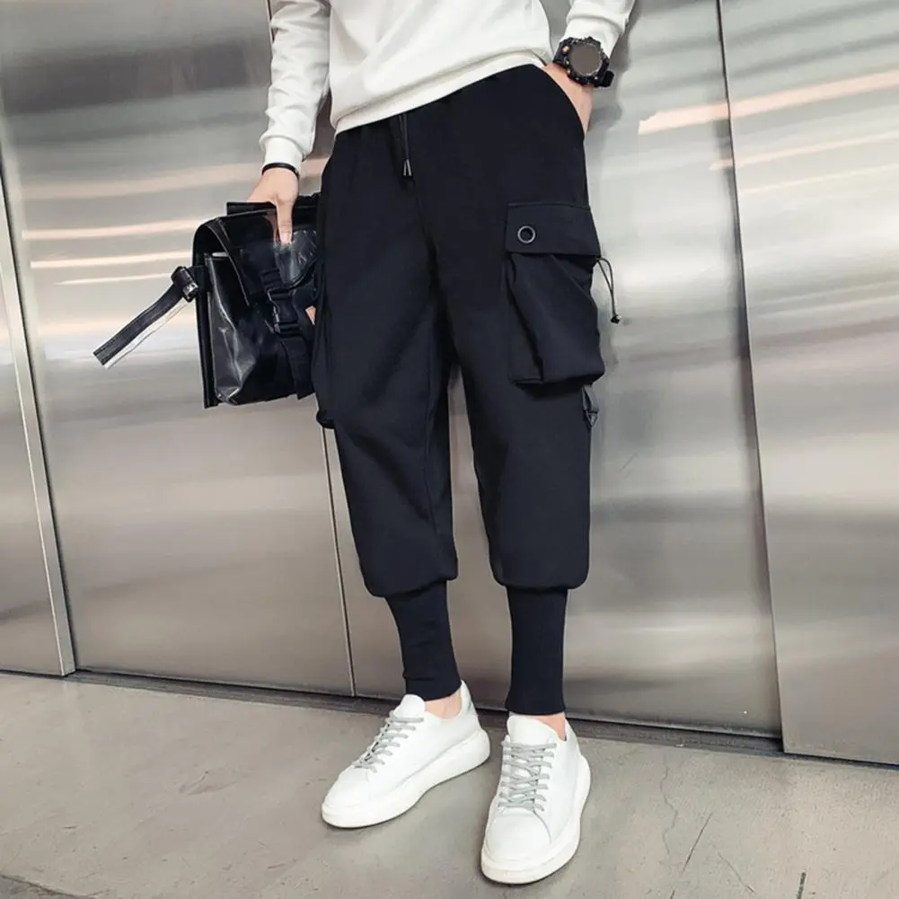 Men Cargo Trousers Soft Touch Trousers Comfortable Men's Cargo Pants with Ankle Bands Multiple Pockets Elastic Waist for Casual