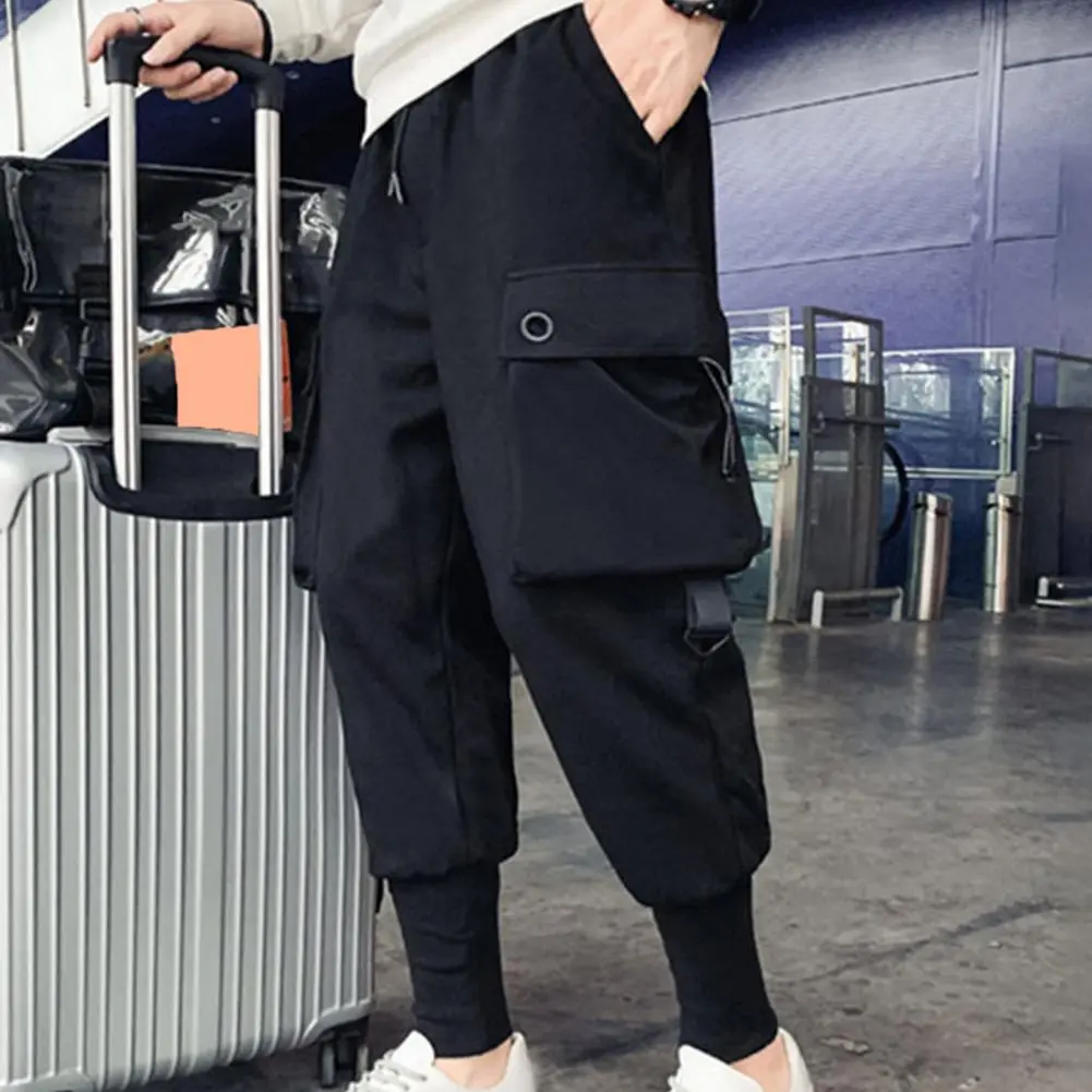 Men Cargo Trousers Soft Touch Trousers Comfortable Men's Cargo Pants with Ankle Bands Multiple Pockets Elastic Waist for Casual
