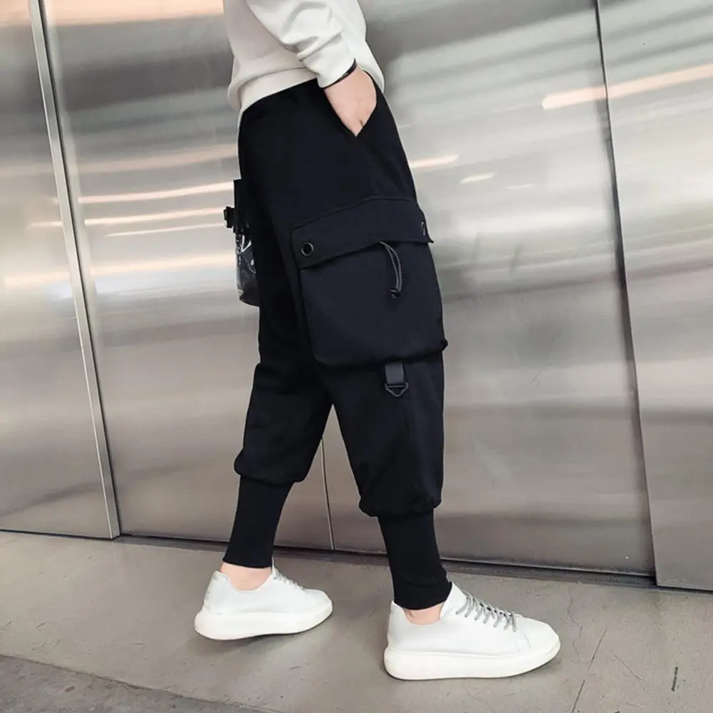 Men Cargo Trousers Soft Touch Trousers Comfortable Men's Cargo Pants with Ankle Bands Multiple Pockets Elastic Waist for Casual