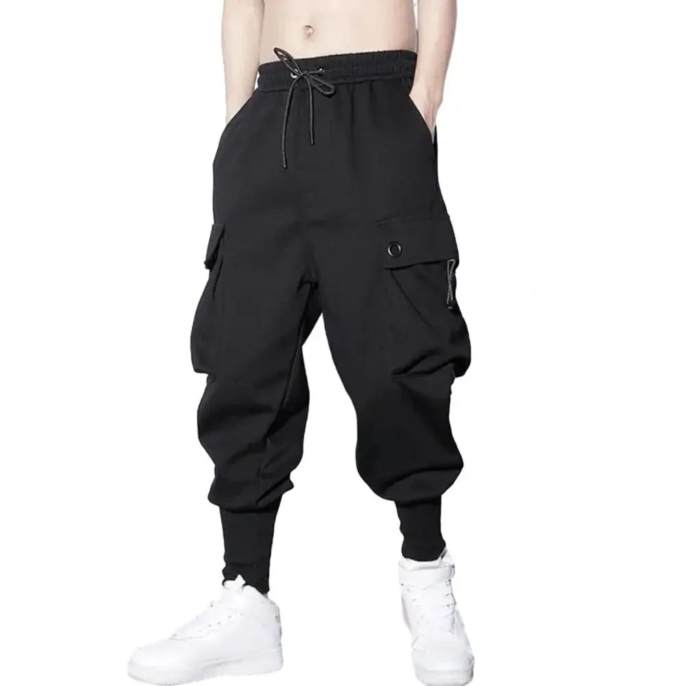 Men Cargo Trousers Soft Touch Trousers Comfortable Men's Cargo Pants with Ankle Bands Multiple Pockets Elastic Waist for Casual