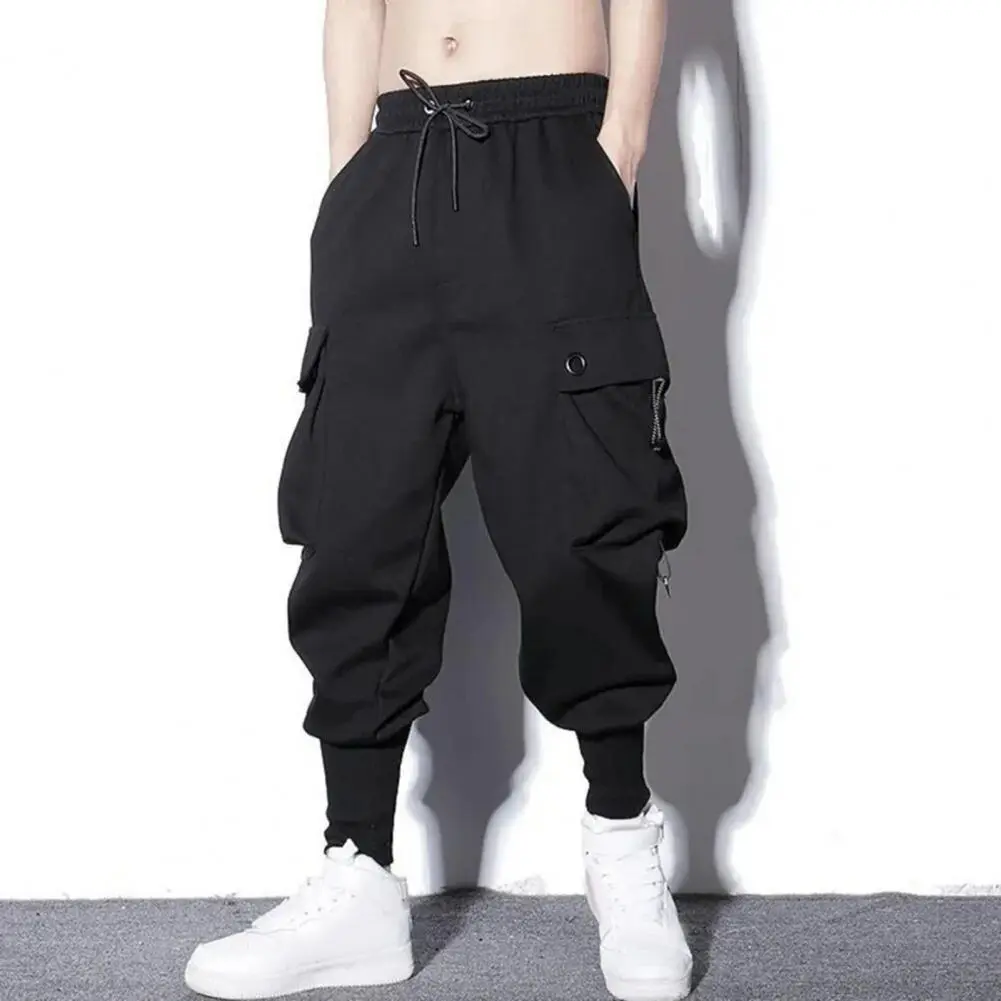 Men Cargo Trousers Soft Touch Trousers Comfortable Men's Cargo Pants with Ankle Bands Multiple Pockets Elastic Waist for Casual