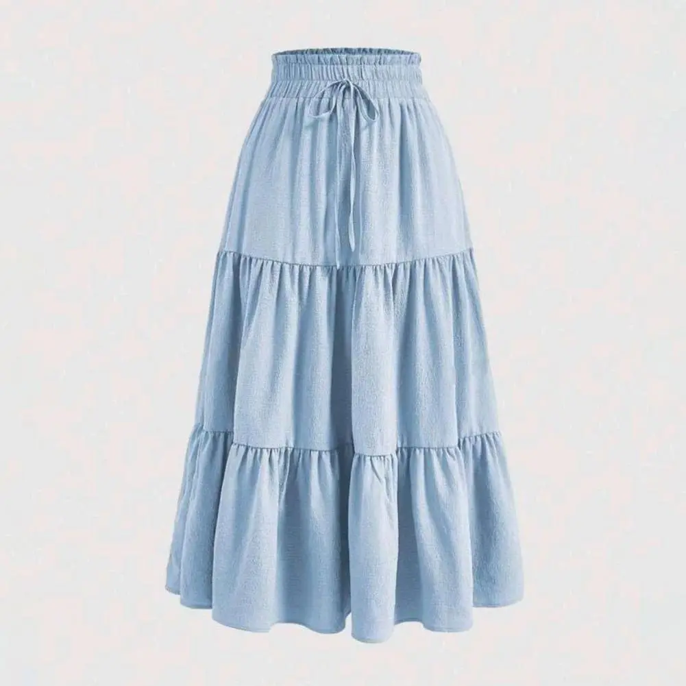 Maxi Skirt with Elastic Belt A-line Maxi Skirt Elegant Women's Maxi Skirt with Adjustable Drawstring Waist Ruffle for Stylish