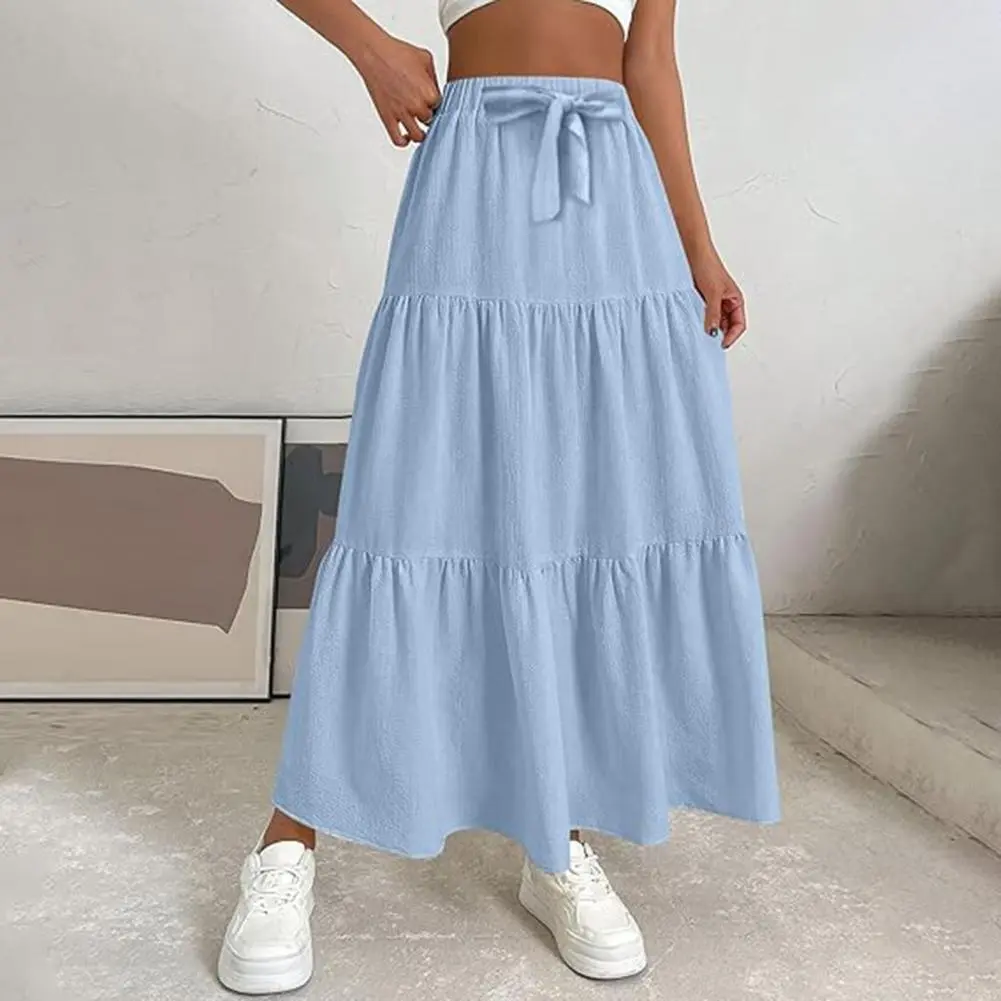 Maxi Skirt with Elastic Belt A-line Maxi Skirt Elegant Women's Maxi Skirt with Adjustable Drawstring Waist Ruffle for Stylish