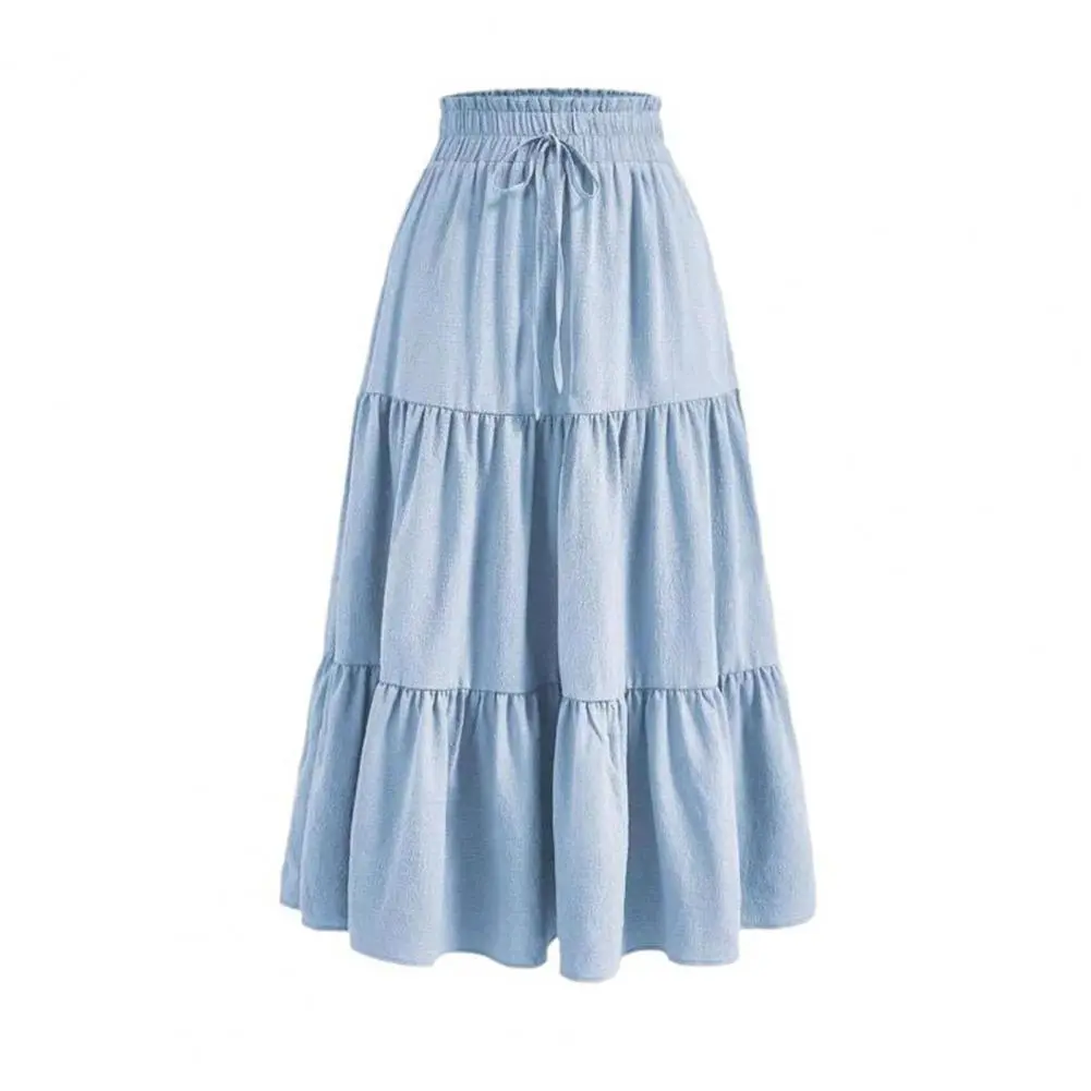 Maxi Skirt with Elastic Belt A-line Maxi Skirt Elegant Women's Maxi Skirt with Adjustable Drawstring Waist Ruffle for Stylish