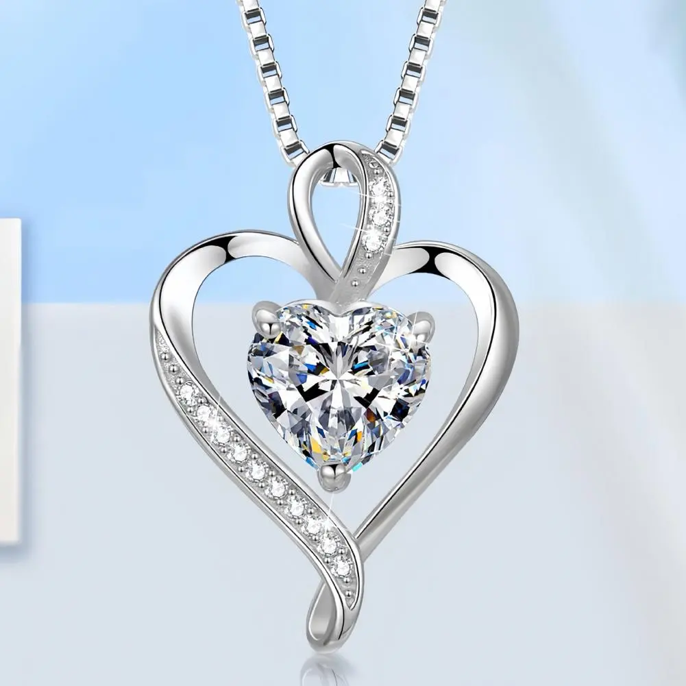 Zircon Necklace Elegant Cubic Zirconia Heart Necklace Set for Women Love Pendant Jewelry Gift Exquisite Wedding Accessories