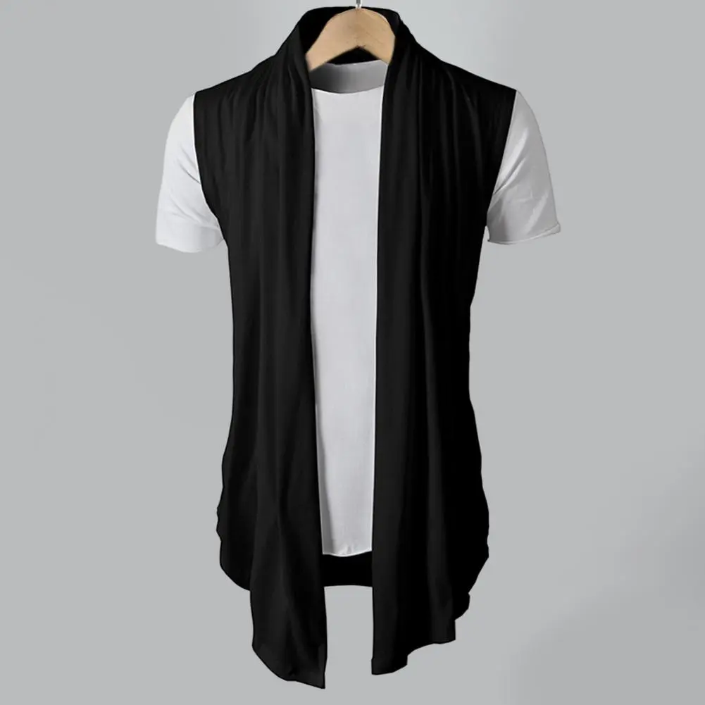 Trendy Cardigan Vest Temperament Men Jacket Relaxed Fit All Match Open Stitch Draping Trench Coat