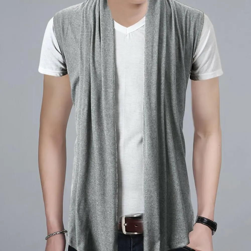 Trendy Cardigan Vest Temperament Men Jacket Relaxed Fit All Match Open Stitch Draping Trench Coat