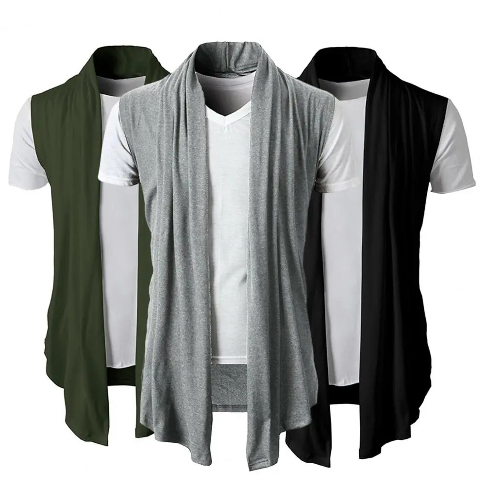 Trendy Cardigan Vest Temperament Men Jacket Relaxed Fit All Match Open Stitch Draping Trench Coat