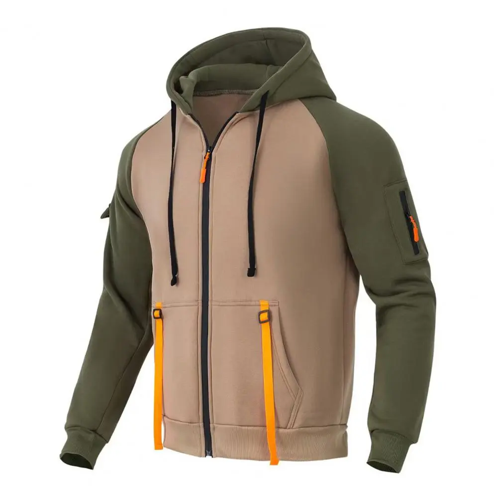 Soft Comfortable Hooded Coat Contrasting Colors Hoodie for Men Stylish Men's Hooded Jacket with for Autumn/winter for Warmth