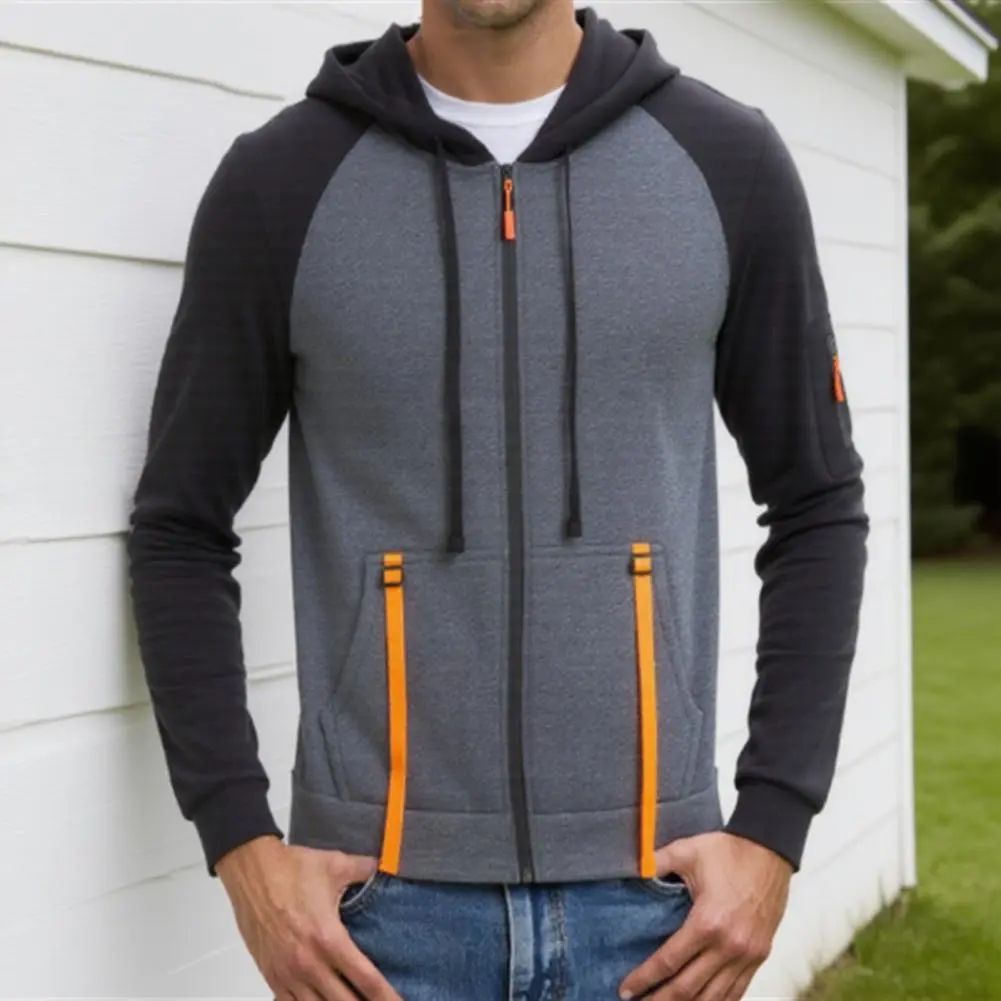 Soft Comfortable Hooded Coat Contrasting Colors Hoodie for Men Stylish Men's Hooded Jacket with for Autumn/winter for Warmth