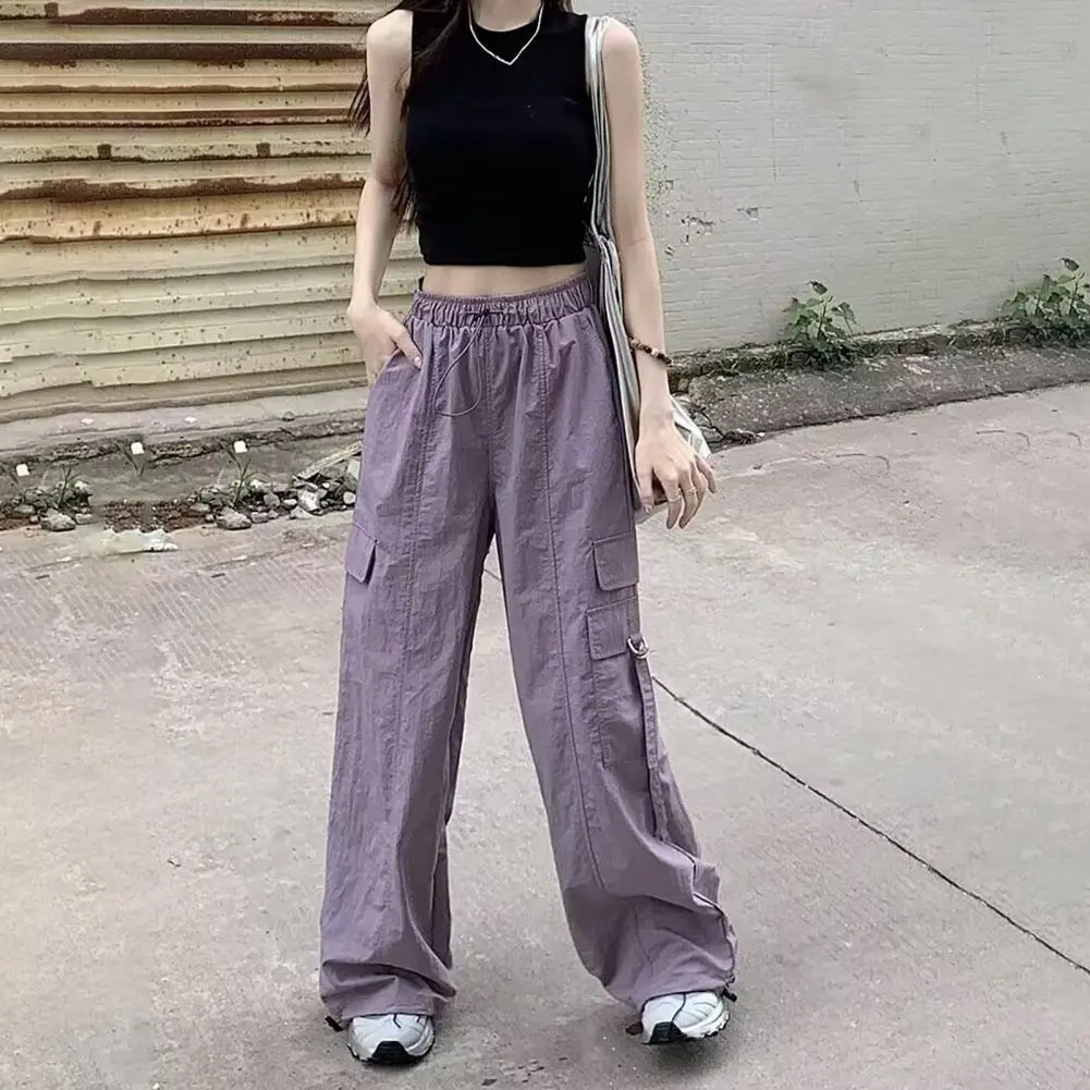 Women Pants Cargo Pants with Reinforced Pocket Seams High Waist Women's Cargo Pants with Adjustable Drawstring Wide for Sports