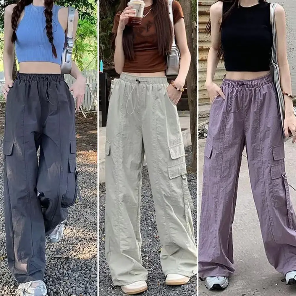 Women Pants Cargo Pants with Reinforced Pocket Seams High Waist Women's Cargo Pants with Adjustable Drawstring Wide for Sports
