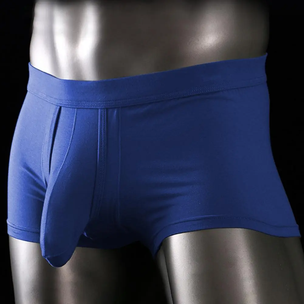 Men Boxers Elastic Mid Waist Solid Color Elephant Nose Seamless Underpants U Convex Moisture-wicking Men Underwear