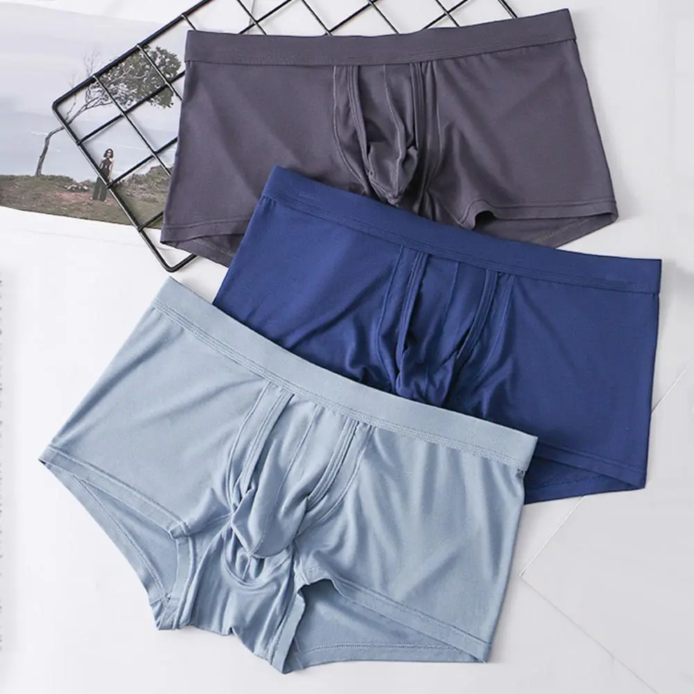 Men Boxers Elastic Mid Waist Solid Color Elephant Nose Seamless Underpants U Convex Moisture-wicking Men Underwear
