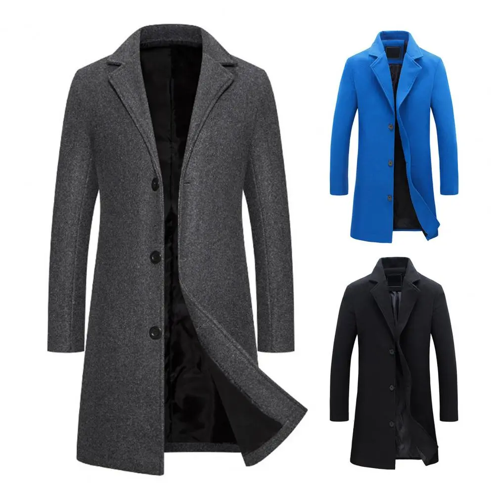 Skin-friendly Outerwear Men Woolen Coat Stylish Men's Woolen Coat with Notch Lapel Long Sleeve Single Breasted Jacket for Winter