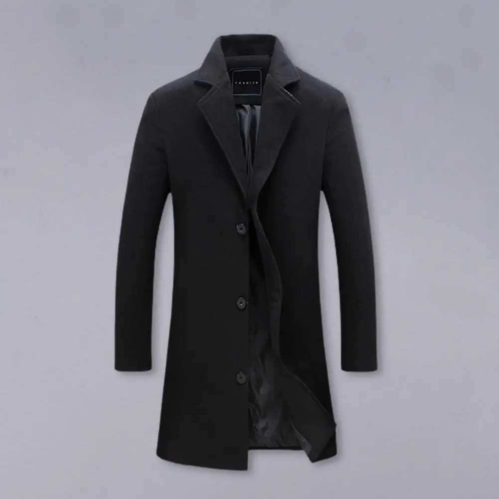 Skin-friendly Outerwear Men Woolen Coat Stylish Men's Woolen Coat with Notch Lapel Long Sleeve Single Breasted Jacket for Winter