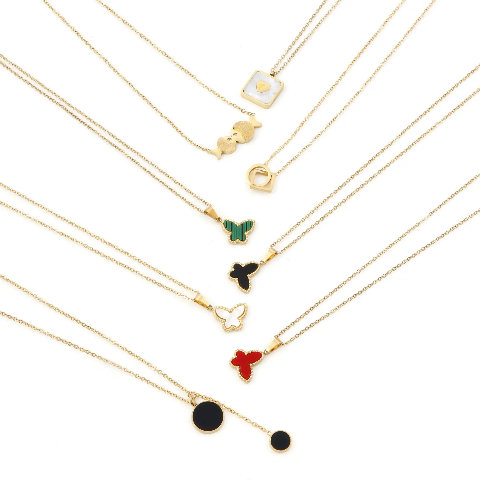 1Piece 304 Stainless Steel Butterfly Animal Charms Necklace Stylish Link Cable Chain Pendant Necklace Gold Color Fashion Jewelry