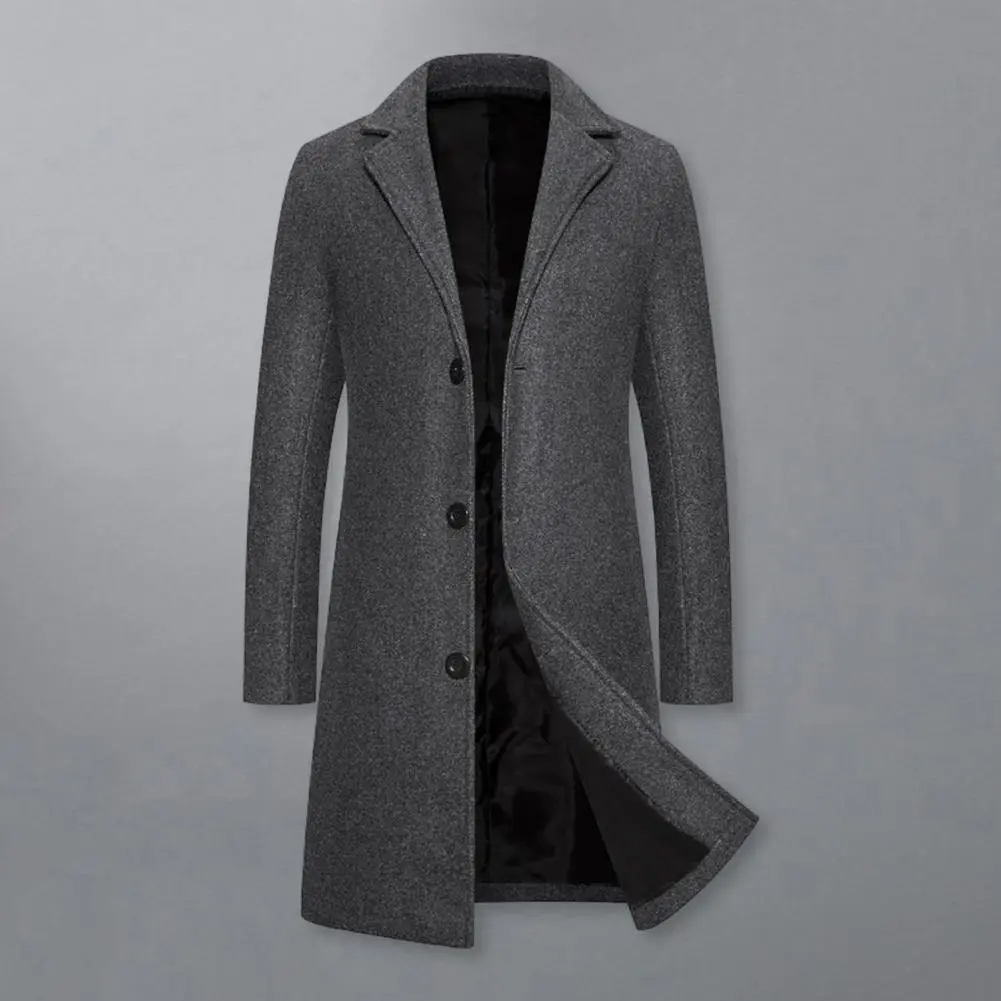 Skin-friendly Outerwear Men Woolen Coat Stylish Men's Woolen Coat with Notch Lapel Long Sleeve Single Breasted Jacket for Winter