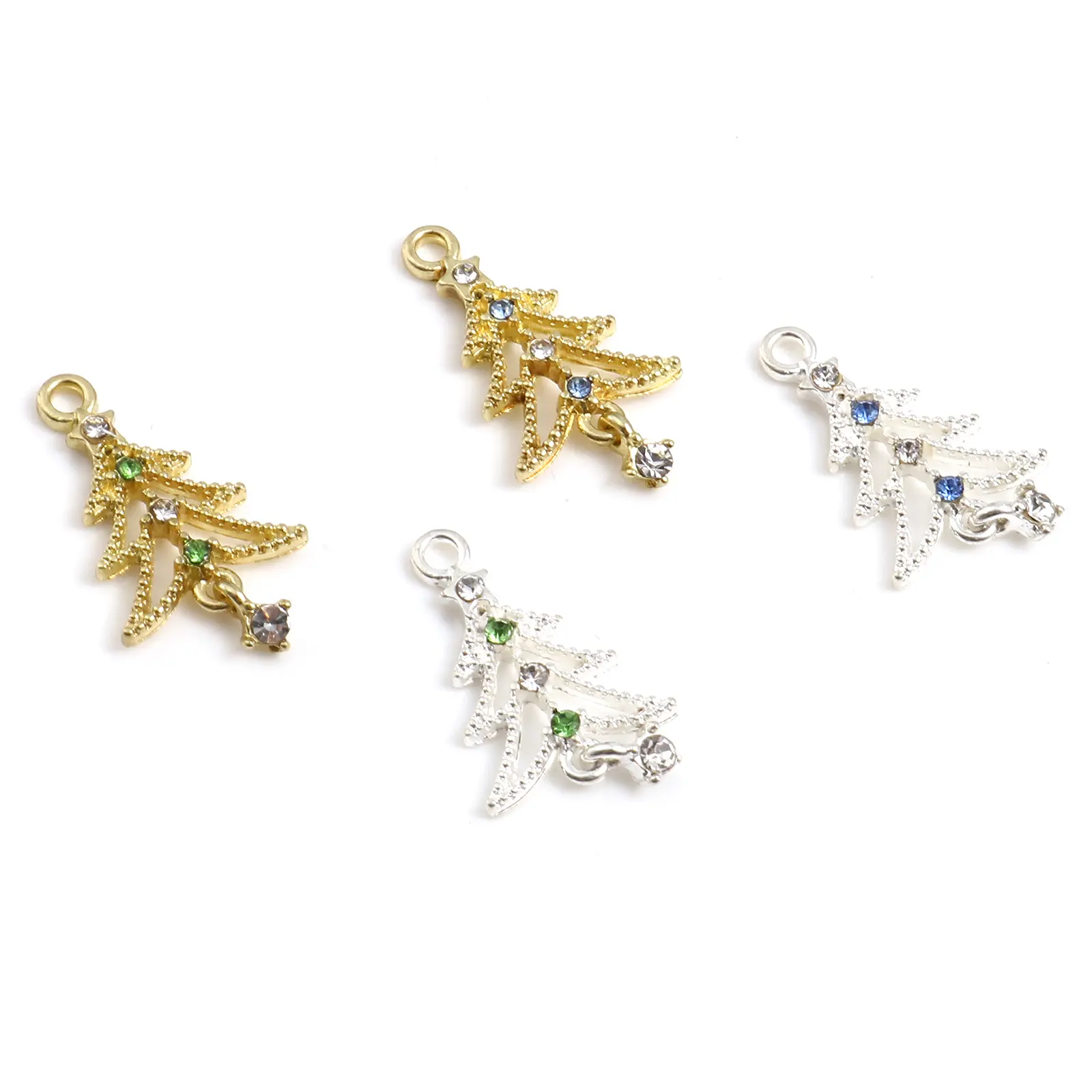 10 Piece Multicolor Christmas Tree Charms Pendant Bracelet Making Pendant Necklace DIY Anklet Earrings Jewelry Findings, 27x15mm