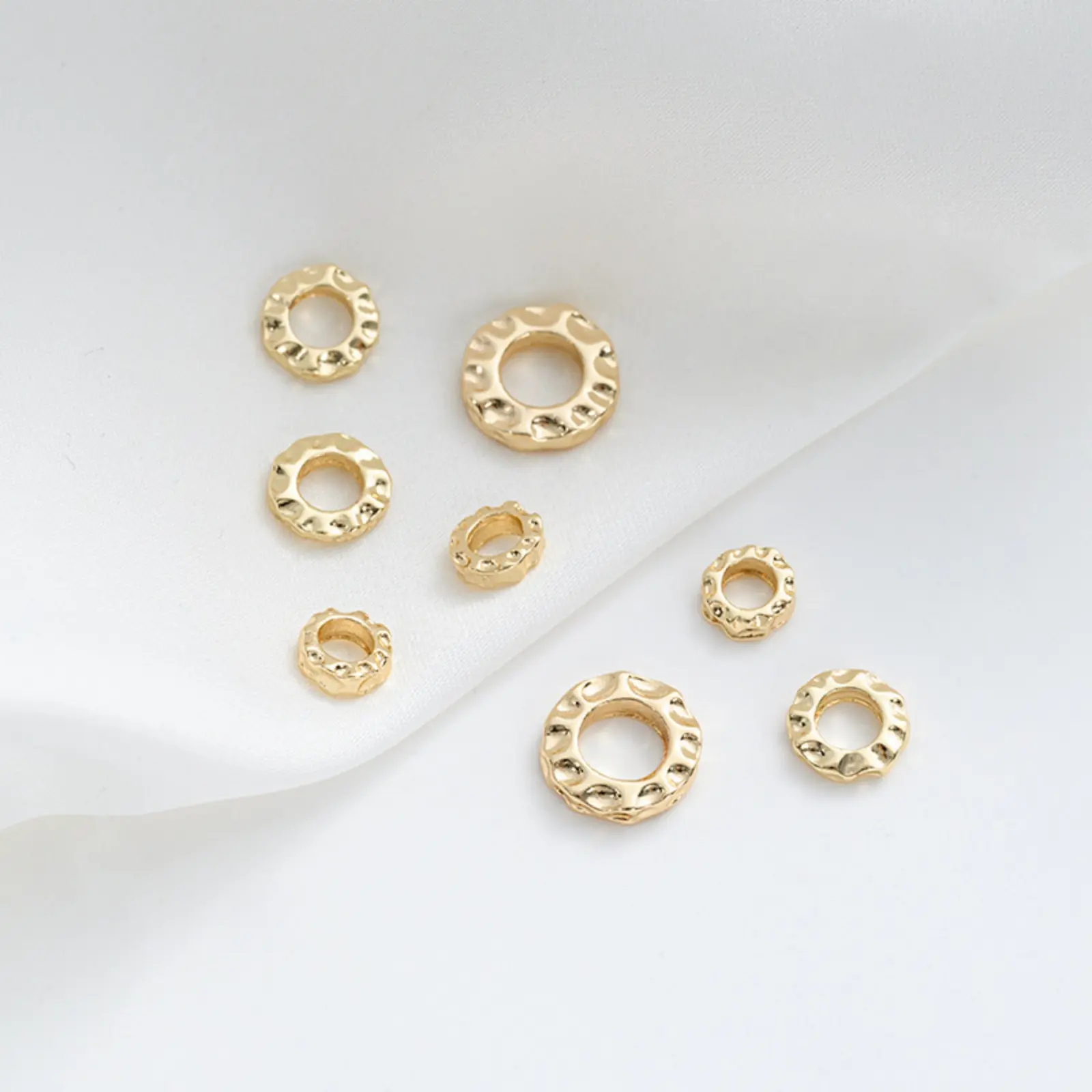 10/20/30 PCs Brass Hammered Spacer Beads For DIY Jewelry Making 14K Real Gold Plated Flat Round Bracelet Necklace Findings