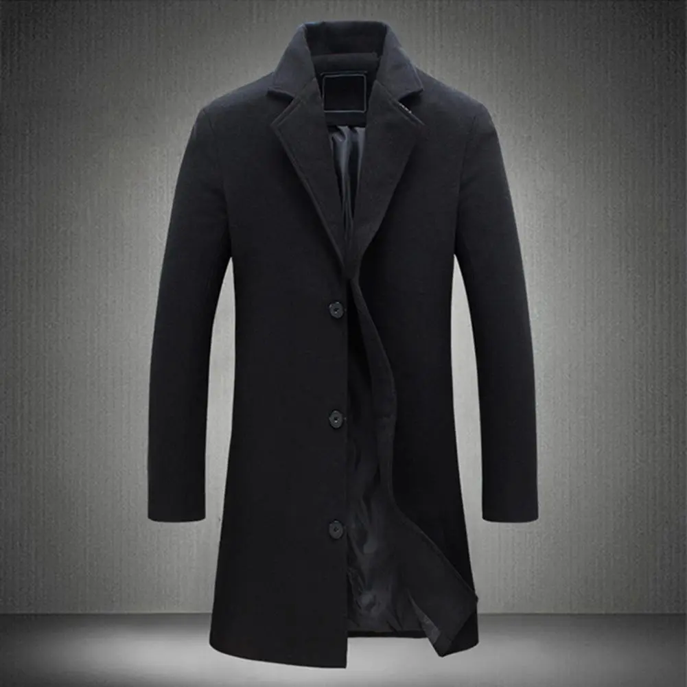 Skin-friendly Outerwear Men Woolen Coat Stylish Men's Woolen Coat with Notch Lapel Long Sleeve Single Breasted Jacket for Winter