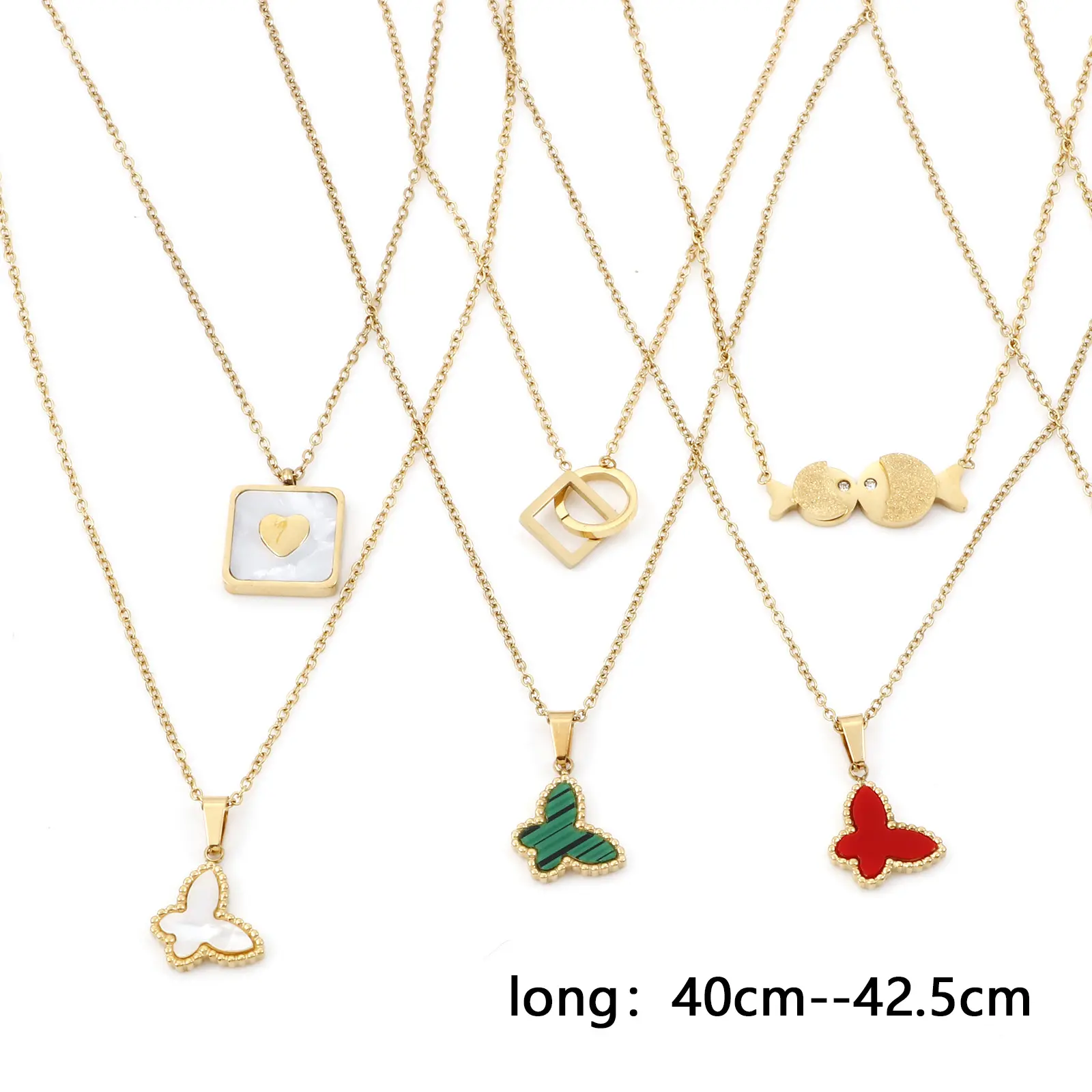 1Piece 304 Stainless Steel Butterfly Animal Charms Necklace Stylish Link Cable Chain Pendant Necklace Gold Color Fashion Jewelry