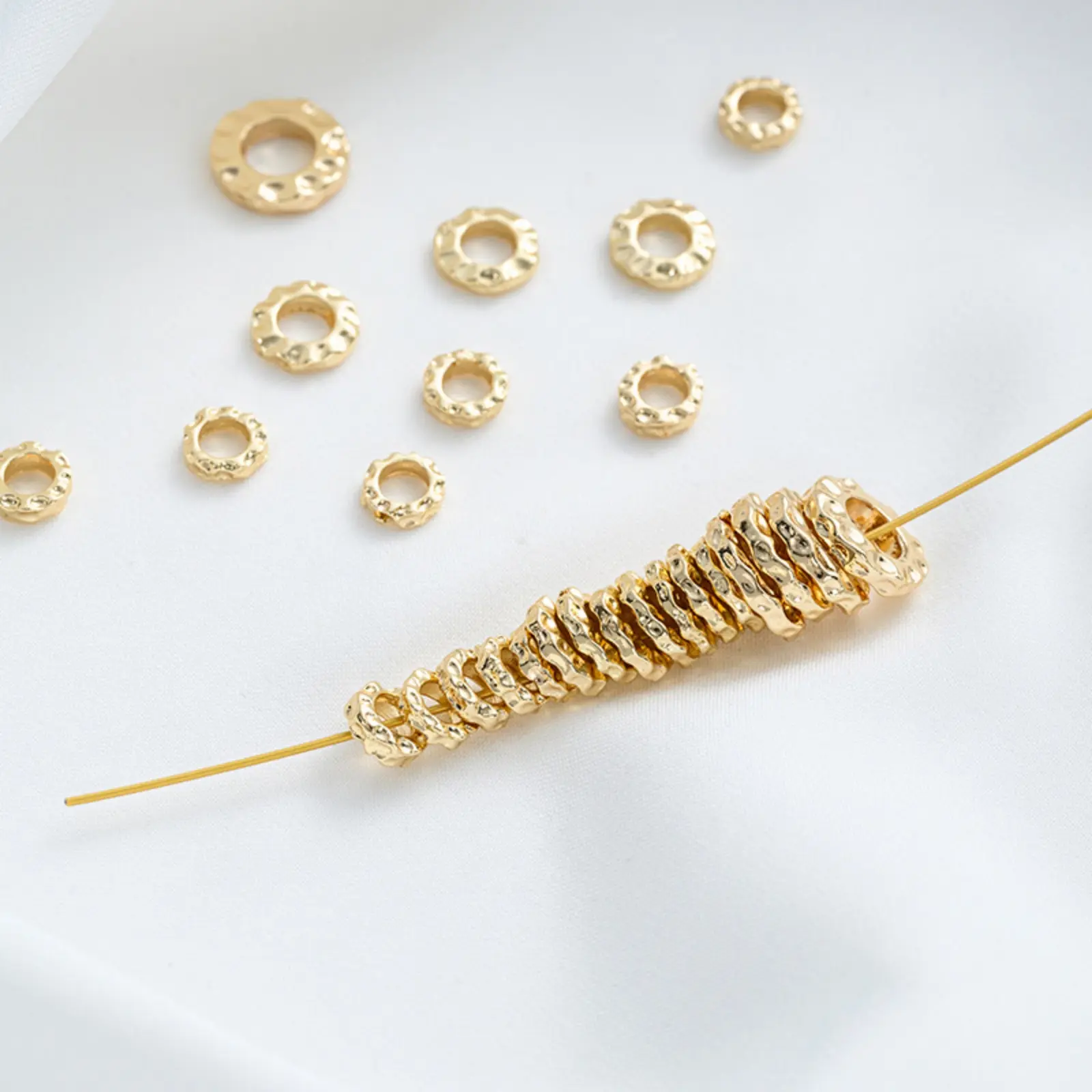 10/20/30 PCs Brass Hammered Spacer Beads For DIY Jewelry Making 14K Real Gold Plated Flat Round Bracelet Necklace Findings