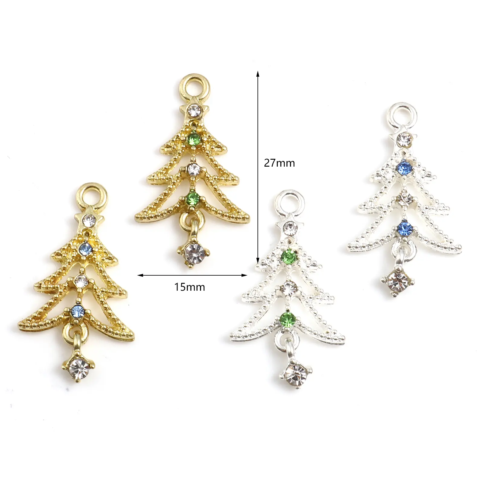 10 Piece Multicolor Christmas Tree Charms Pendant Bracelet Making Pendant Necklace DIY Anklet Earrings Jewelry Findings, 27x15mm