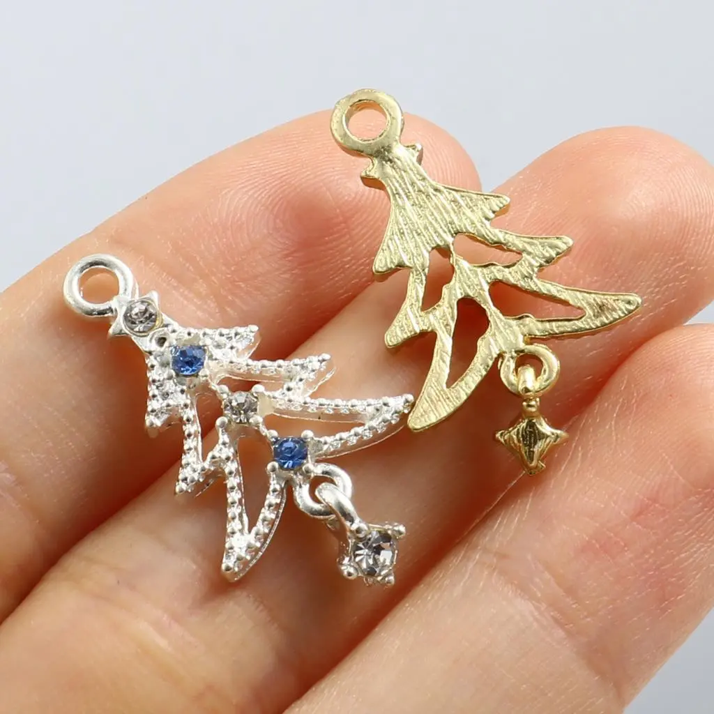 10 Piece Multicolor Christmas Tree Charms Pendant Bracelet Making Pendant Necklace DIY Anklet Earrings Jewelry Findings, 27x15mm