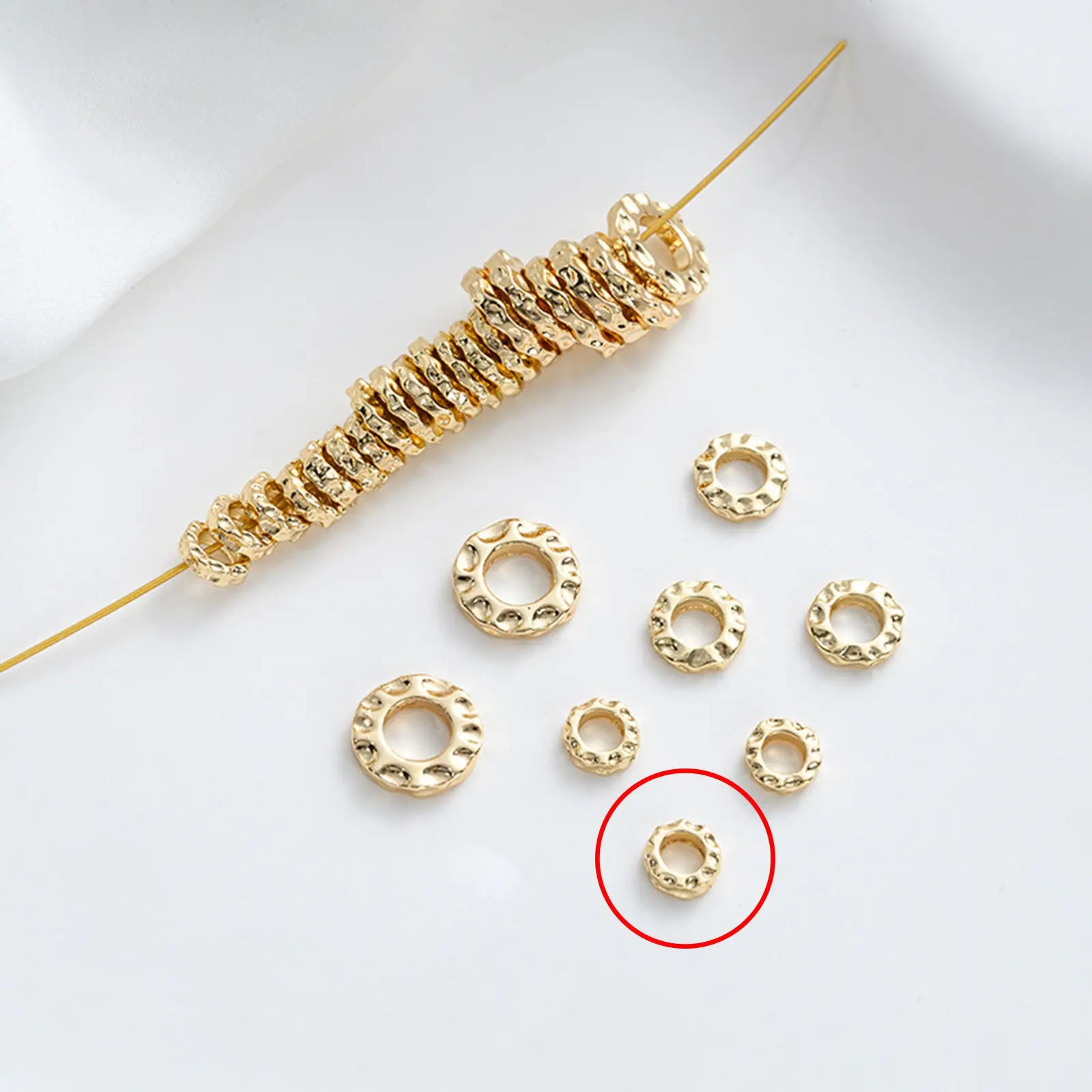 10/20/30 PCs Brass Hammered Spacer Beads For DIY Jewelry Making 14K Real Gold Plated Flat Round Bracelet Necklace Findings
