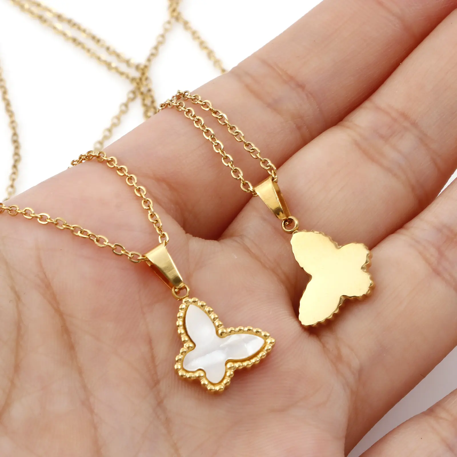 1Piece 304 Stainless Steel Butterfly Animal Charms Necklace Stylish Link Cable Chain Pendant Necklace Gold Color Fashion Jewelry