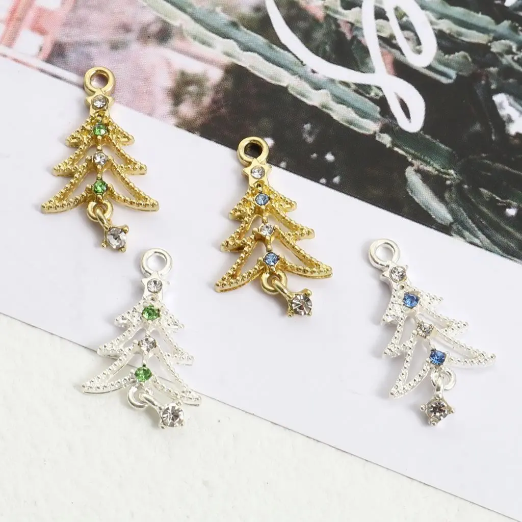 10 Piece Multicolor Christmas Tree Charms Pendant Bracelet Making Pendant Necklace DIY Anklet Earrings Jewelry Findings, 27x15mm