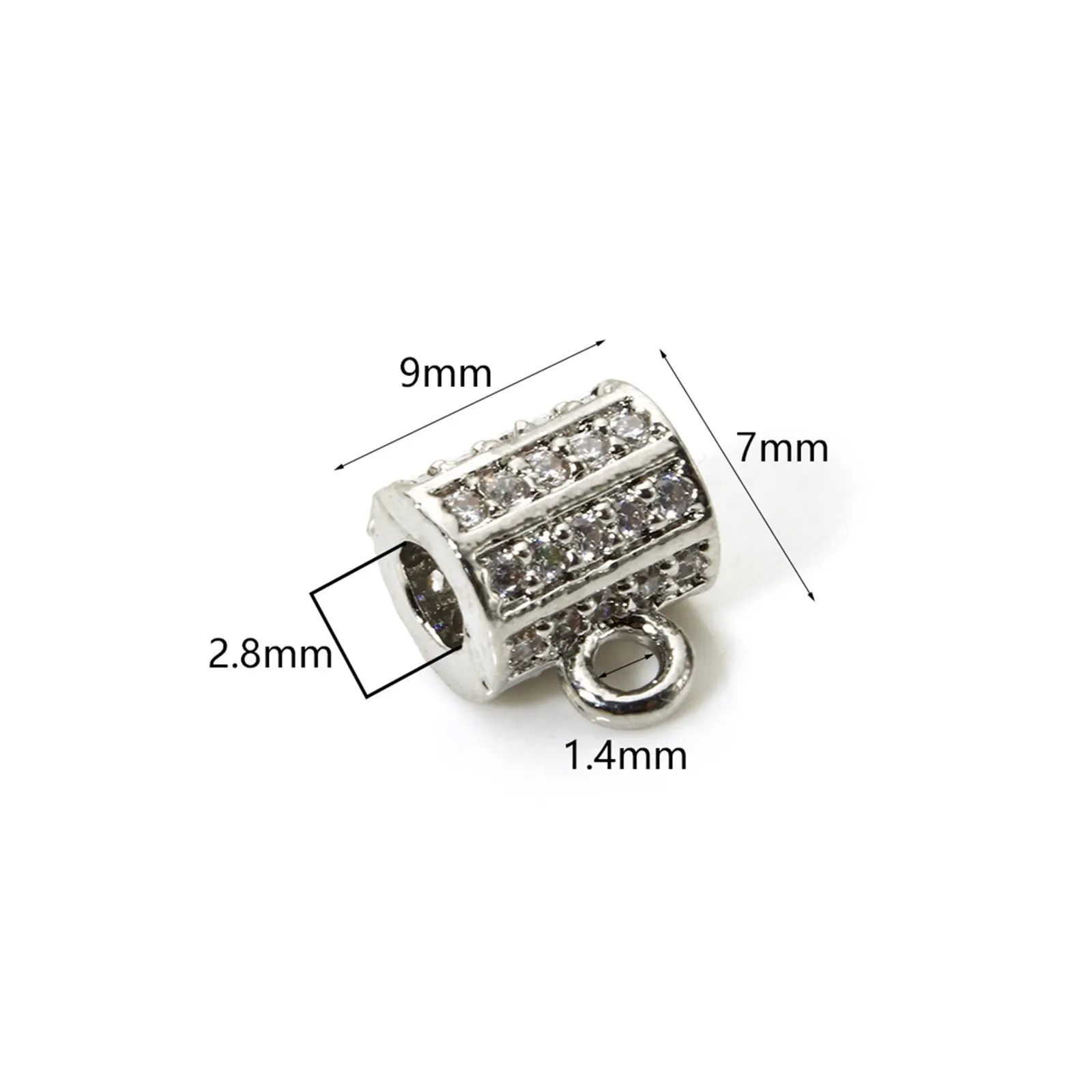 1/2/4 Piece Brass Micro Pave Bail Tube Beads With Loop For DIY Jewelry Making Findings Cylinder Clear Cubic Zirconia Connector