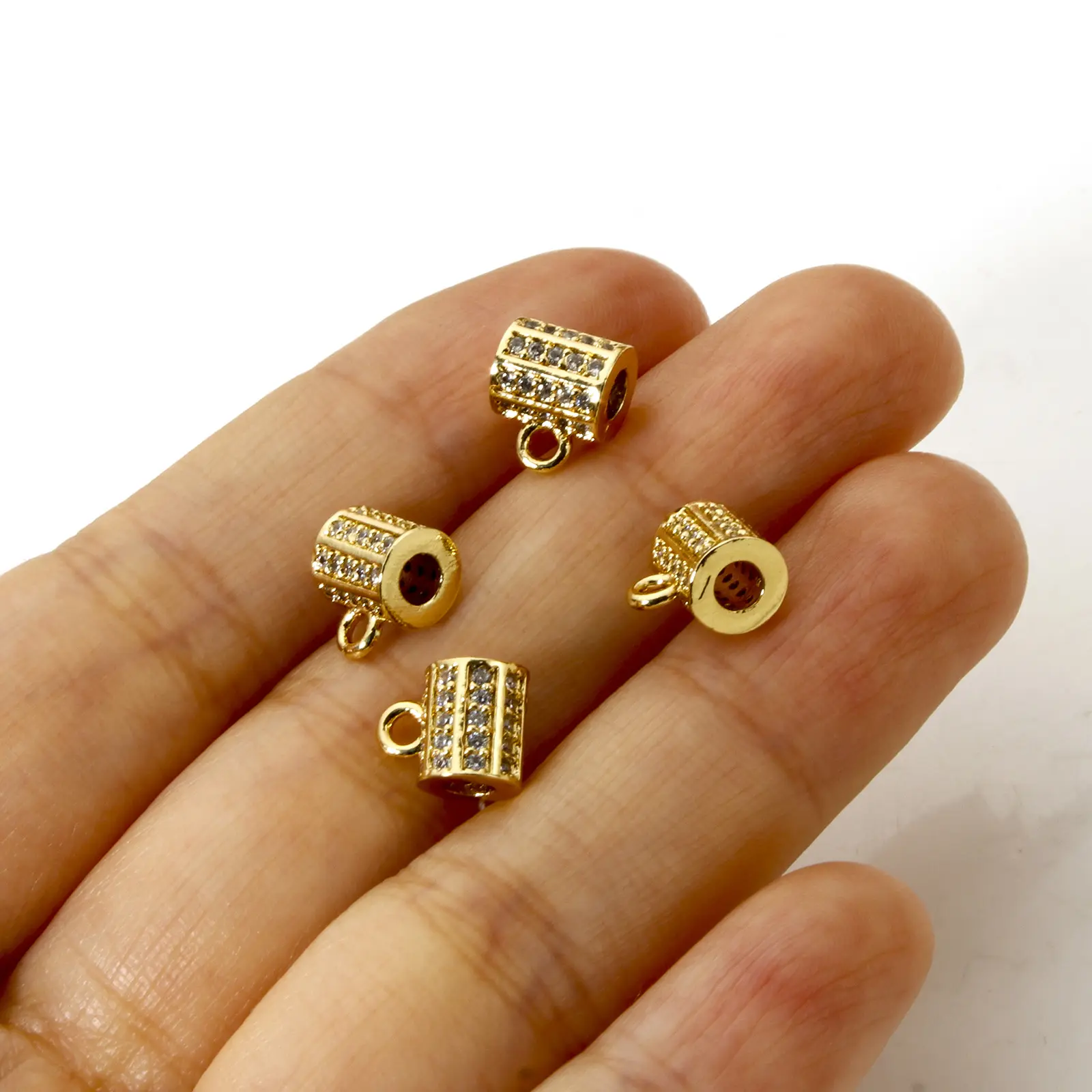 1/2/4 Piece Brass Micro Pave Bail Tube Beads With Loop For DIY Jewelry Making Findings Cylinder Clear Cubic Zirconia Connector