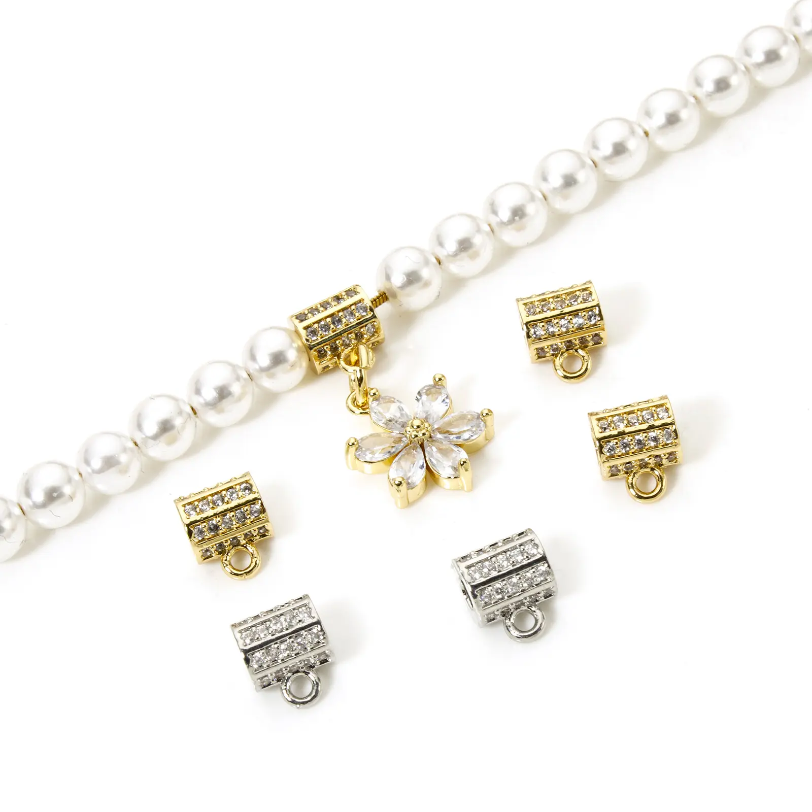1/2/4 Piece Brass Micro Pave Bail Tube Beads With Loop For DIY Jewelry Making Findings Cylinder Clear Cubic Zirconia Connector